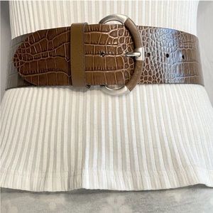 Banana Republic Italian Wide Belt Womens Small Waist Taupe Brown Croc Print